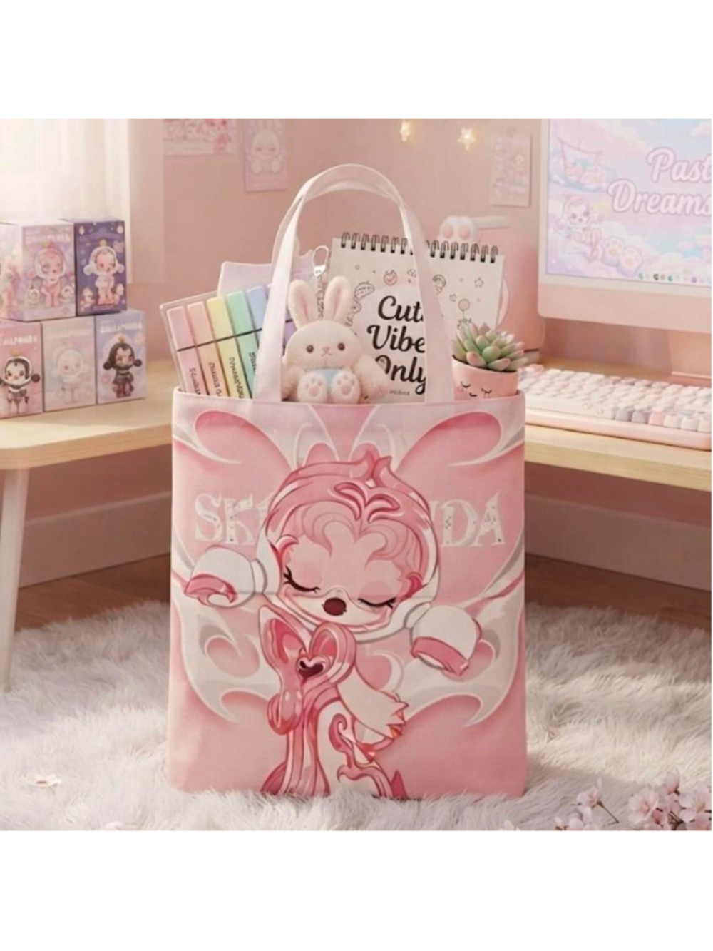 skullpanda canvas tote - not pop mart brand
featuring the sound series figure